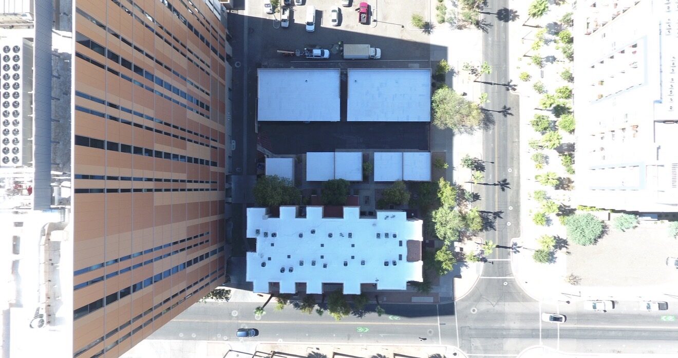 Aerial view of completed Lofts on Fillmore HOA condo roof restoration in downtown Phoenix